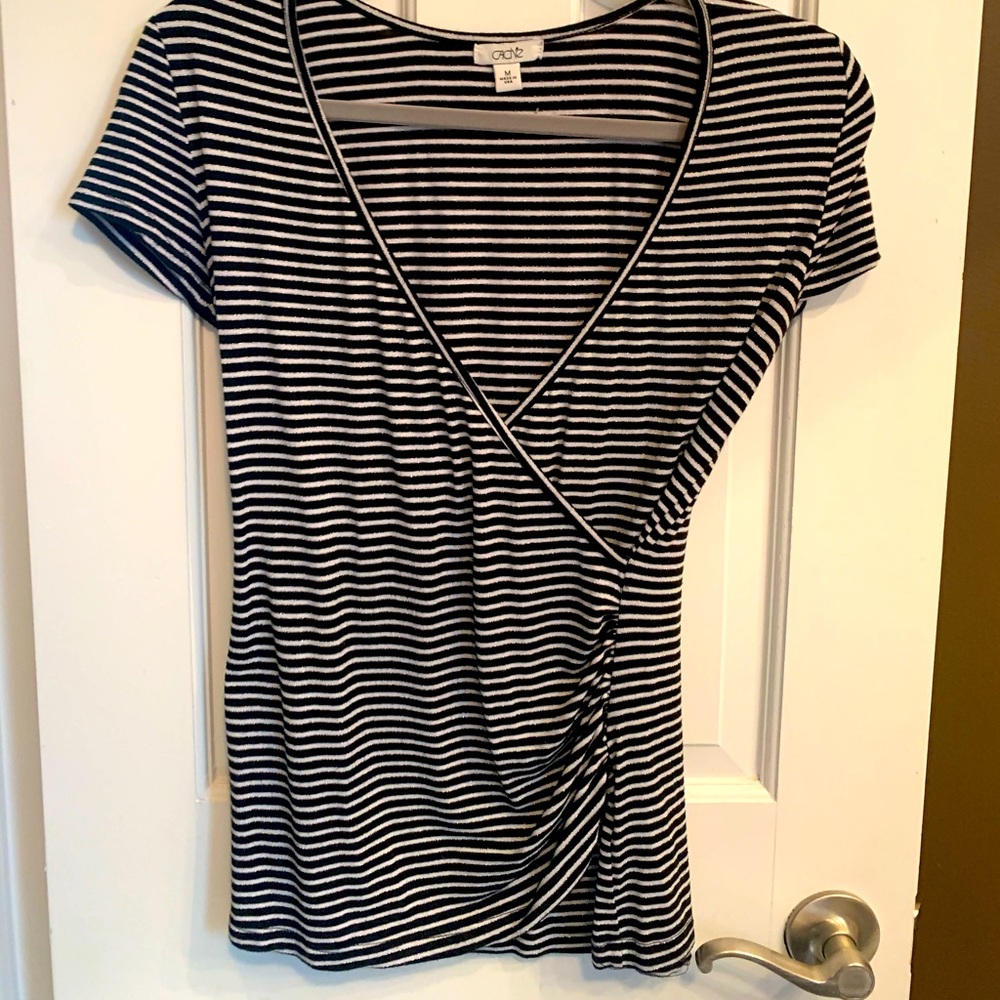 Black/white striped top with gold sparkle stripes